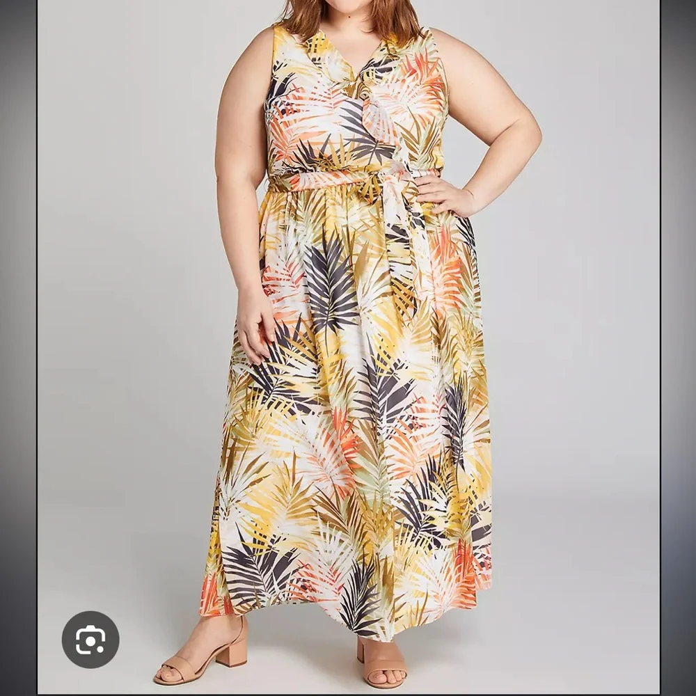 Plus Size Women's Ruffled Chiffon Maxi Dress | Size: 20 | Palm Print | Lane Bryant